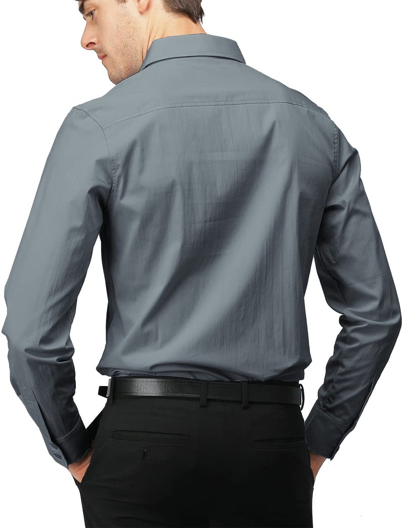 H2H Mens Wrinkle Free Slim Fit Dress shirts with Solid Long Sleeve GRAY US L (Asia XXL) (JASK 14) - Image 2